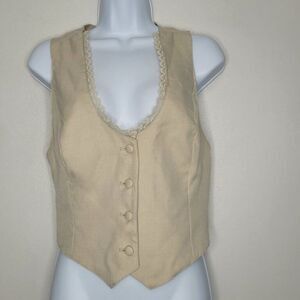 Vintage y2k Thorn & Fable hot topic lace tan button front vest cottage preppy L